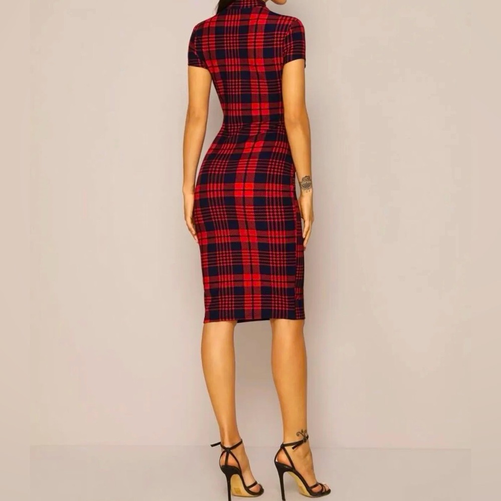 Women plaid fitted dress